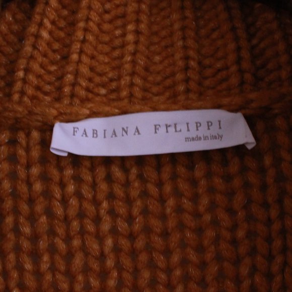 Fabiana Flippi Merino Wool Blend Mock Neck Zip Up Sweater Brown Orange - Picture 2 of 12